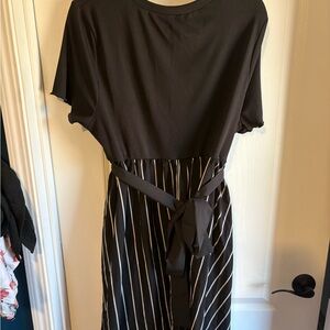 SHEIN Black and White Striped Midi Dress